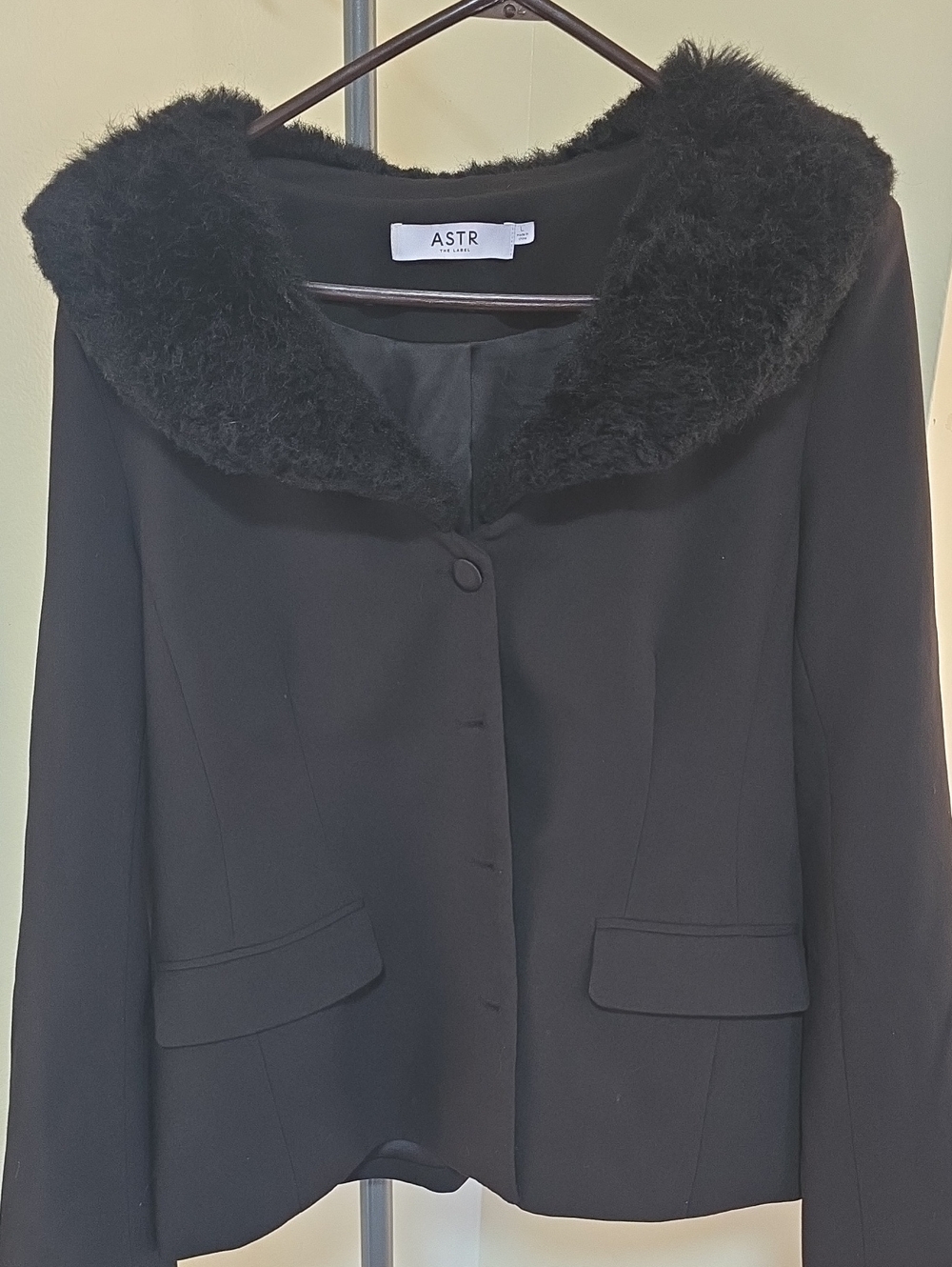 ASTR Black Pea Coat with Faux-Fur Collar